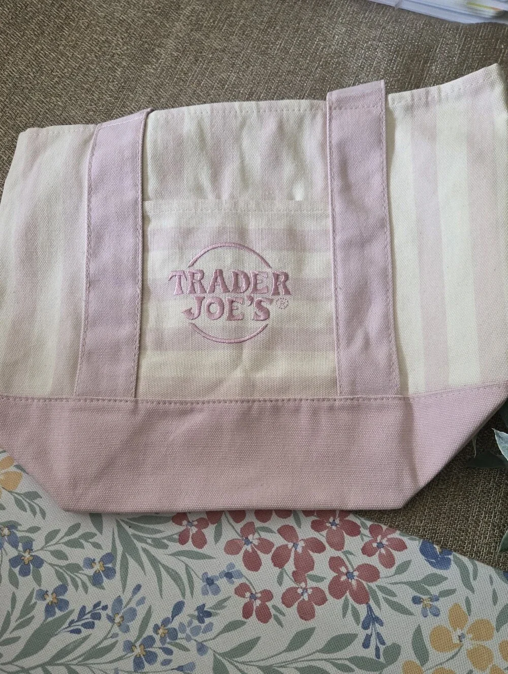 Trader Joe's Pink Striped Canvas Mini Tote - Picture 2 of 6